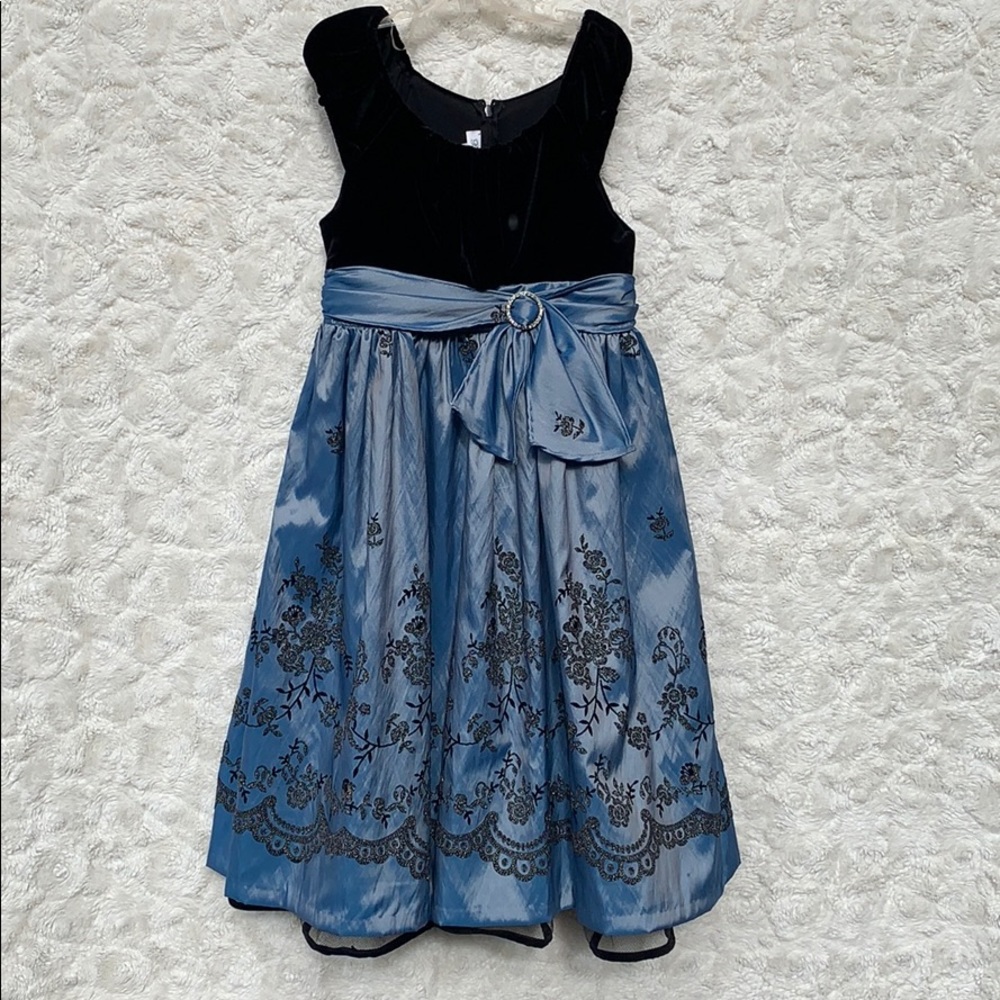 GUC Black Velvet & Blue Taffeta Dress SZ6X